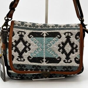 Myra Bag Isabela Eve Shoulder Bag Women OS Gray Blue Woven Rug Canvas S-6198